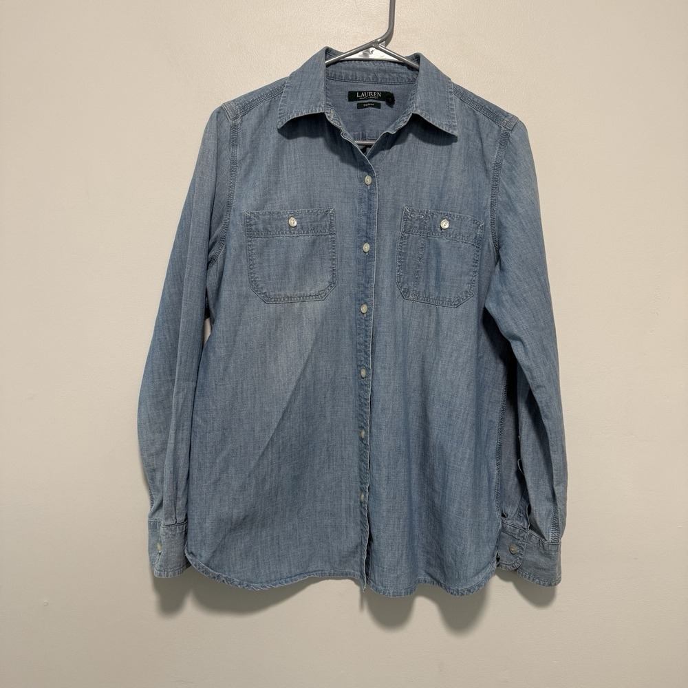 Lauren Ralph Lauren Classic Blue Denim Button Front Shirt Size Medium - Picture 1 of 6